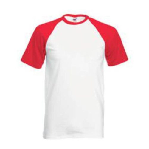 Fruit of the Loom F76 környakas baseball póló, VALUEWEIGHT SHORT SLEEVE BASEBALL T, White/Red