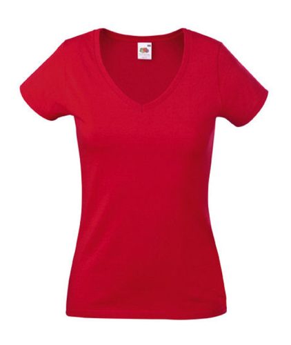 Fruit of the Loom FU27 Női V-nyakú póló, LADY FIT VALUEWEIGHT V-NECK T, Red - XS