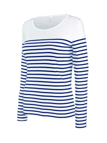 Kariban Női hosszú ujjú, csíkos pamut póló KA386, Striped White/Navy-XL