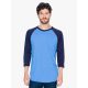 American Apparel uniszex 3/4 ujjú póló, AABB453 raglán ujjú, Heather Lake Blue/Navy-2XL