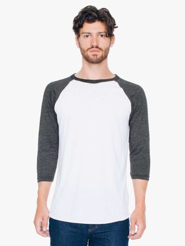 American Apparel uniszex 3/4 ujjú póló, AABB453 raglán ujjú, White/Heather Black-2XL