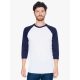 American Apparel uniszex 3/4 ujjú póló, AABB453 raglán ujjú, White/Navy-L