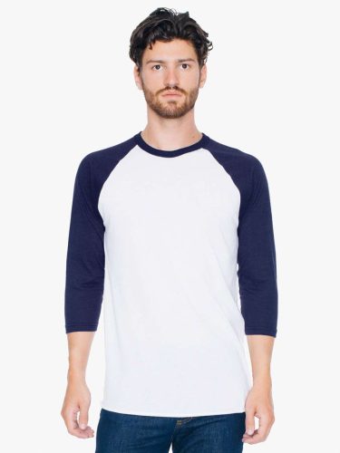 American Apparel uniszex 3/4 ujjú póló, AABB453 raglán ujjú, White/Navy-M