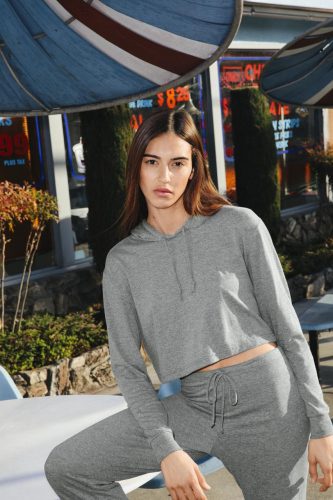 American Apparel  Női tri-blend kapucnis póló, AARSATR3353 rövid derekú, Athletic Grey-L