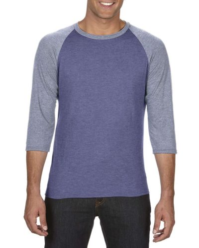 Férfi póló 3/4-es ujjú raglános szabással, Anvil AN6755, Heather Blue/Heather Grey-S