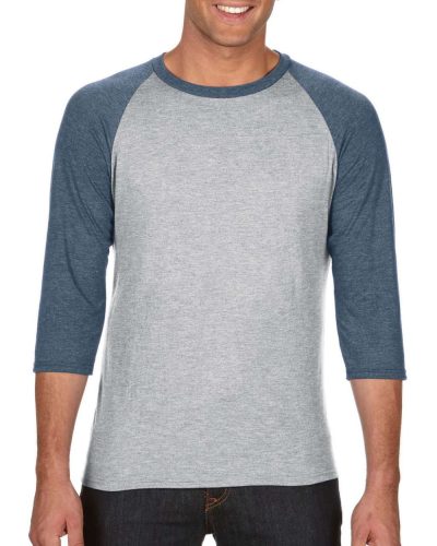 Férfi póló 3/4-es ujjú raglános szabással, Anvil AN6755, Heather Grey/Heather Navy-S