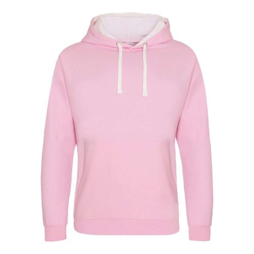 Kapucnis pulóver Just Hoods AWJH003, kontrasztos színű kapucni belsővel, Baby Pink/Arctic White-M