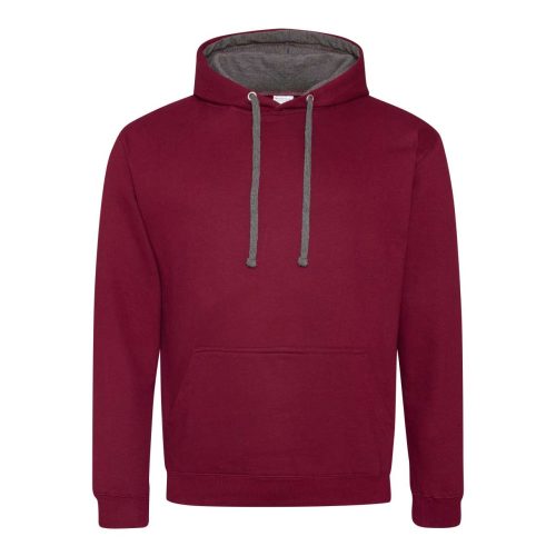 Kapucnis pulóver Just Hoods AWJH003, kontrasztos színű kapucni belsővel, Burgundy/Charcoal-3XL