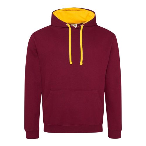 Kapucnis pulóver Just Hoods AWJH003, kontrasztos színű kapucni belsővel, Burgundy/Gold-M