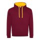 Kapucnis pulóver Just Hoods AWJH003, kontrasztos színű kapucni belsővel, Burgundy/Gold-XS