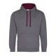 Kapucnis pulóver Just Hoods AWJH003, kontrasztos színű kapucni belsővel, Charcoal Grey/Burgundy-2XL