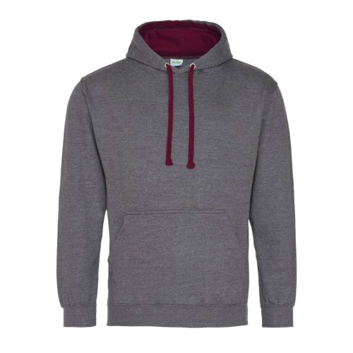 Kapucnis pulóver Just Hoods AWJH003, kontrasztos színű kapucni belsővel, Charcoal Grey/Burgundy-M