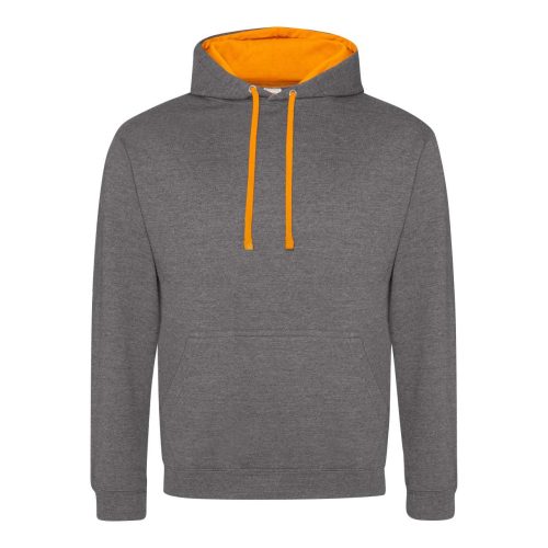 Kapucnis pulóver Just Hoods AWJH003, kontrasztos színű kapucni belsővel, Charcoal/Orange Crush-2XL