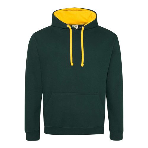 Kapucnis pulóver Just Hoods AWJH003, kontrasztos színű kapucni belsővel, Forest Green/Gold-M