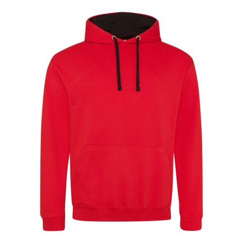 Kapucnis pulóver Just Hoods AWJH003, kontrasztos színű kapucni belsővel, Fire Red/Jet Black-L