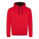 Kapucnis pulóver Just Hoods AWJH003, kontrasztos színű kapucni belsővel, Fire Red/Jet Black-L