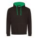 Kapucnis pulóver Just Hoods AWJH003, kontrasztos színű kapucni belsővel, Jet Black/Kelly Green-XS