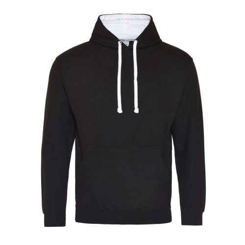 Kapucnis pulóver Just Hoods AWJH003, kontrasztos színű kapucni belsővel, Jet Black/Arctic White-S