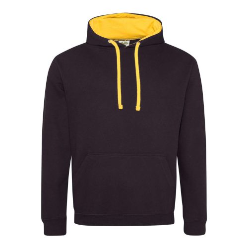 Kapucnis pulóver Just Hoods AWJH003, kontrasztos színű kapucni belsővel, Jet Black/Gold-3XL