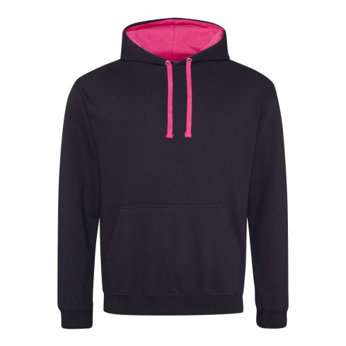 Kapucnis pulóver Just Hoods AWJH003, kontrasztos színű kapucni belsővel, Jet Black/Hot Pink-2XL