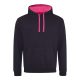 Kapucnis pulóver Just Hoods AWJH003, kontrasztos színű kapucni belsővel, Jet Black/Hot Pink-2XL