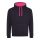 Kapucnis pulóver Just Hoods AWJH003, kontrasztos színű kapucni belsővel, Jet Black/Hot Pink-M