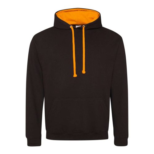 Kapucnis pulóver Just Hoods AWJH003, kontrasztos színű kapucni belsővel, Jet Black/Orange Crush-2XL