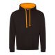 Kapucnis pulóver Just Hoods AWJH003, kontrasztos színű kapucni belsővel, Jet Black/Orange Crush-XL