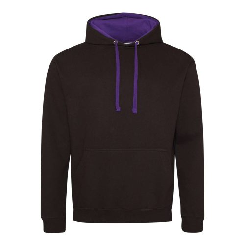 Kapucnis pulóver Just Hoods AWJH003, kontrasztos színű kapucni belsővel, Jet Black/Purple-2XL