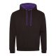 Kapucnis pulóver Just Hoods AWJH003, kontrasztos színű kapucni belsővel, Jet Black/Purple-S