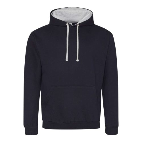 Kapucnis pulóver Just Hoods AWJH003, kontrasztos színű kapucni belsővel, New French Navy/Heather Grey-2XL