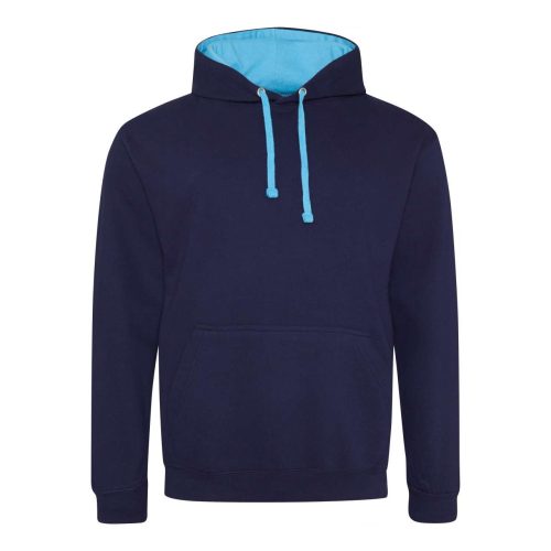 Kapucnis pulóver Just Hoods AWJH003, kontrasztos színű kapucni belsővel, Oxford Navy/Hawaiian Blue-2XL