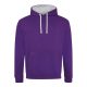 Kapucnis pulóver Just Hoods AWJH003, kontrasztos színű kapucni belsővel, Purple/Heather Grey-S