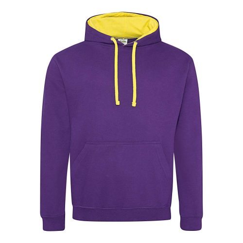 Kapucnis pulóver Just Hoods AWJH003, kontrasztos színű kapucni belsővel, Purple/Sun Yellow-M