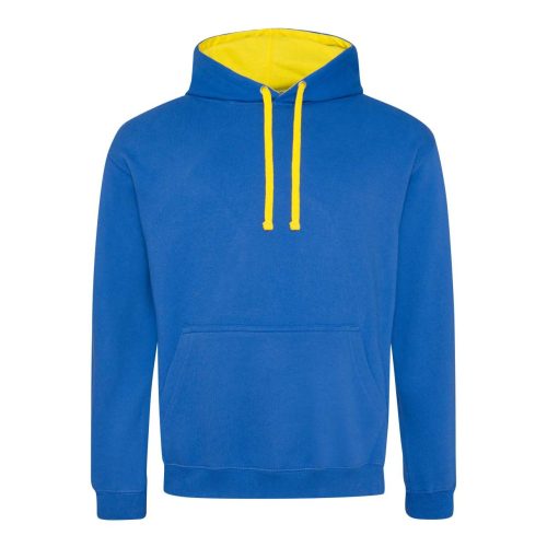 Kapucnis pulóver Just Hoods AWJH003, kontrasztos színű kapucni belsővel, Royal Blue/Sun Yellow-M