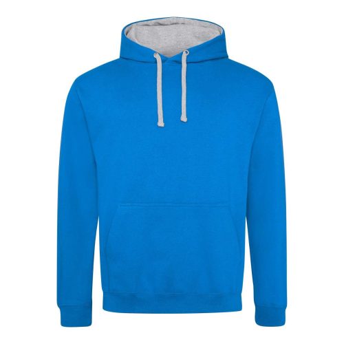 Kapucnis pulóver Just Hoods AWJH003, kontrasztos színű kapucni belsővel, Sapphire Blue/Heather Grey-L