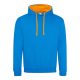 Kapucnis pulóver Just Hoods AWJH003, kontrasztos színű kapucni belsővel, Sapphire Blue/Orange Crush-L