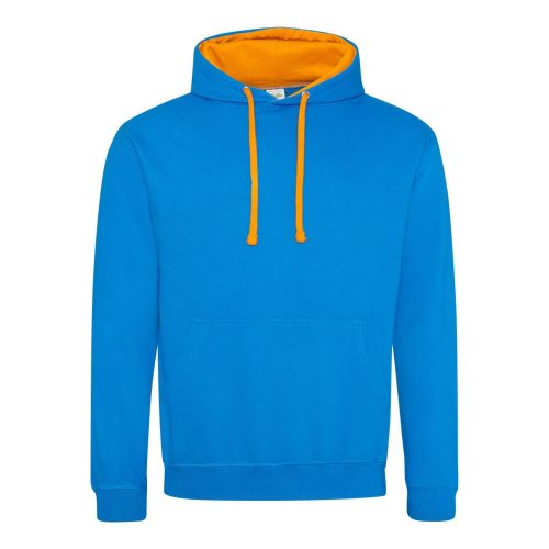 Kapucnis pulóver Just Hoods AWJH003, kontrasztos színű kapucni belsővel, Sapphire Blue/Orange Crush-M