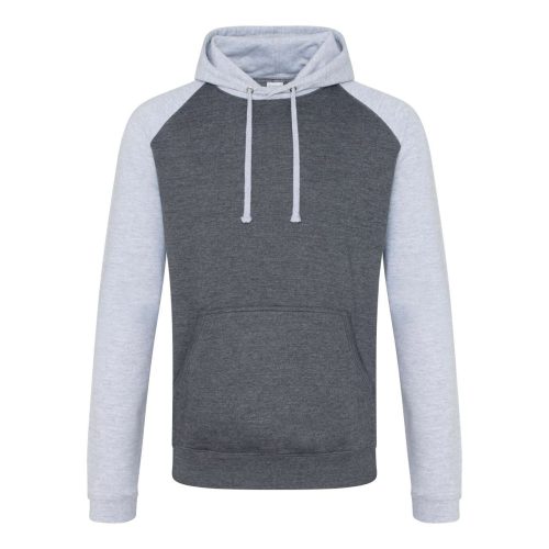 Raglános baseball kapucnis pulóver, Just Hoods AWJH009, Charcoal/Heather Grey-2XL