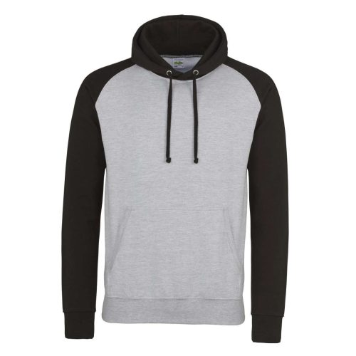 Raglános baseball kapucnis pulóver, Just Hoods AWJH009, Heather Grey/Jet Black-2XL