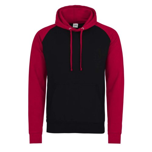 Raglános baseball kapucnis pulóver, Just Hoods AWJH009, Jet Black/Fire Red-XL