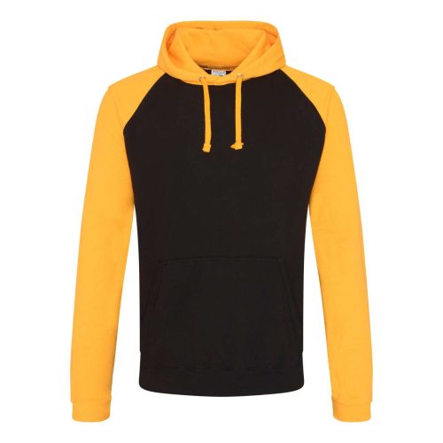 Raglános baseball kapucnis pulóver, Just Hoods AWJH009, Jet Black/Gold-S