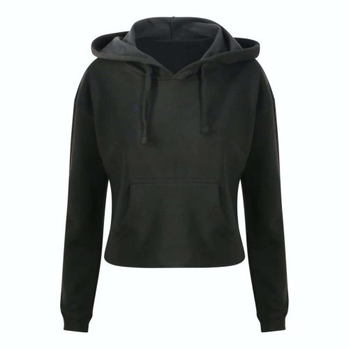 Női kapucnis pulúver, Just Hoods AWJH016, rövid derkú, Jet Black-L