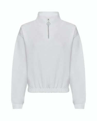 Galléros Női pulóver, Just Hoods AWJH037, cipzáras nyakkivágás, Arctic White-XL