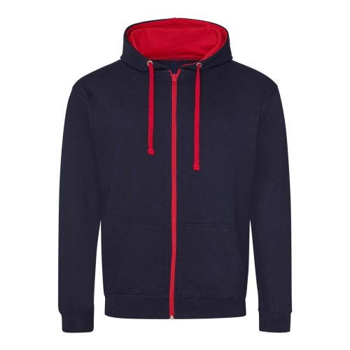 Cipzáros-kapucnis férfi pulóver, Just Hoods AWJH053, New French Navy/Fire Red-L