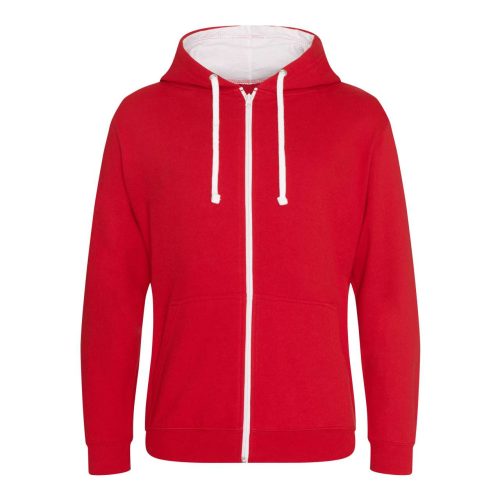 Cipzáros-kapucnis férfi pulóver, Just Hoods AWJH053, Fire Red/Arctic White-XL