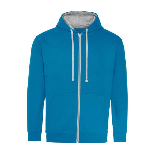 Cipzáros-kapucnis férfi pulóver, Just Hoods AWJH053, Sapphire Blue/Heather Grey-XL