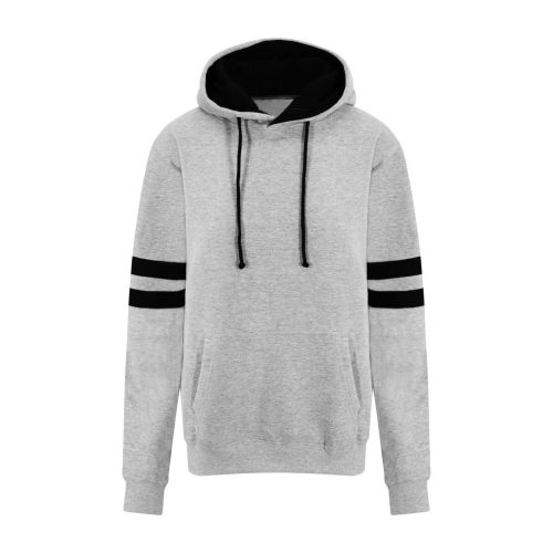 Vastag pulóver kapucnival, Just Hoods AWJH103, kenguruzsebbel, Heather Grey/Deep Black-S