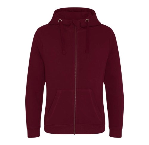 Cipzáros kapucnis vastag pulóver, Just Hoods AWJH150, osztott kenguruzsebbel, Burgundy-3XL