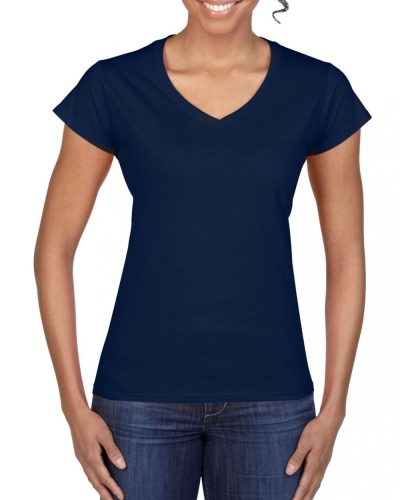 Softstyle V-nyakú Női pamut póló, Gildan GIL64V00, Navy-2XL